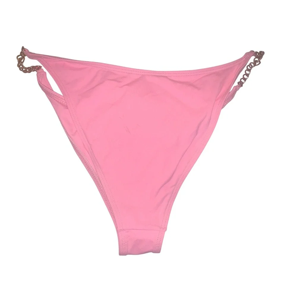 L*Space x Tessa Brooks Bikini Bottom Pink Gold Chain Bitsy Cut NWT L *FLAW*